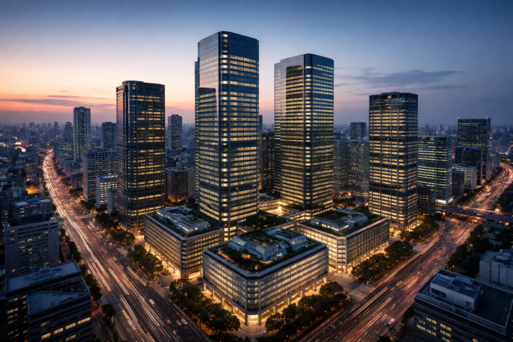 Vista aérea urbana representando infraestructura crítica corporativa en América Latina